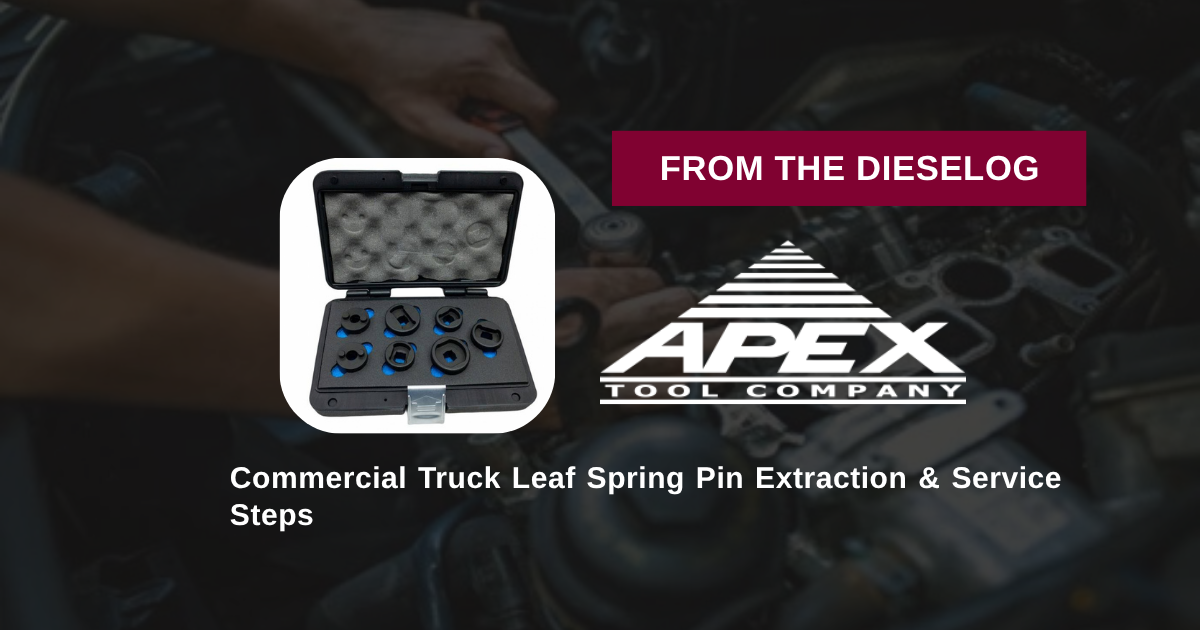 Step-by-step close up layout of impact leaf spring pin socket mounted on a Volvo suspension hanger pin